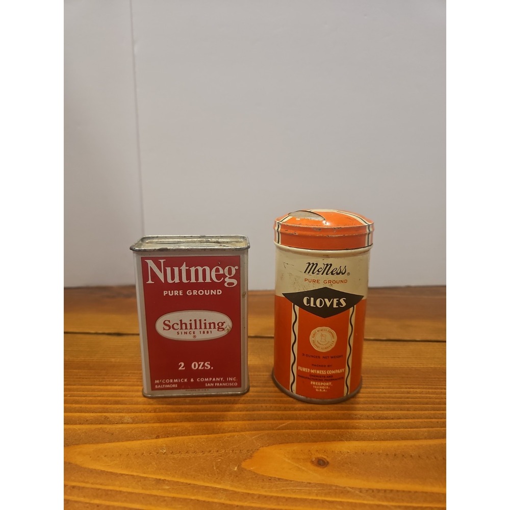 VTG McNess Cloves‎ spice tin & Schilling Nutmeg Tin - READ